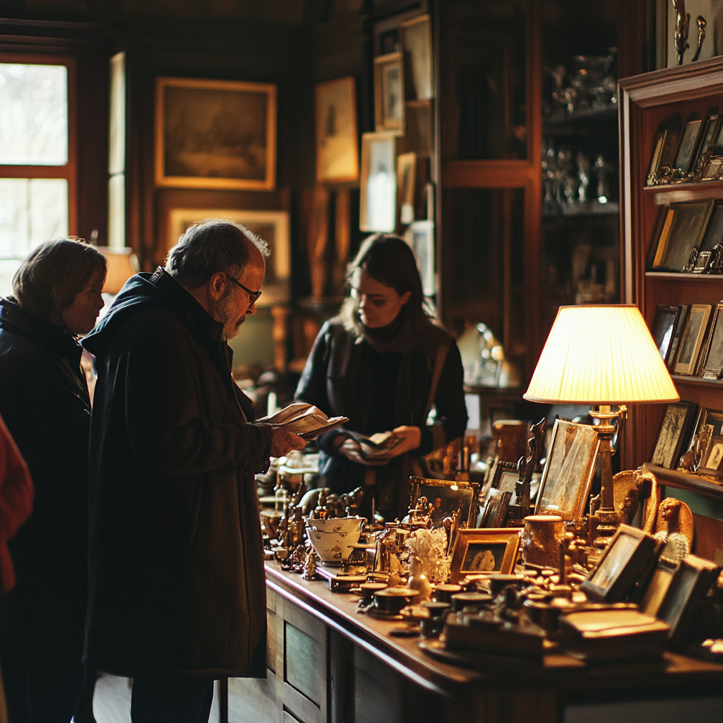 Antique auction house preview room where specialists provide free valuation estimates