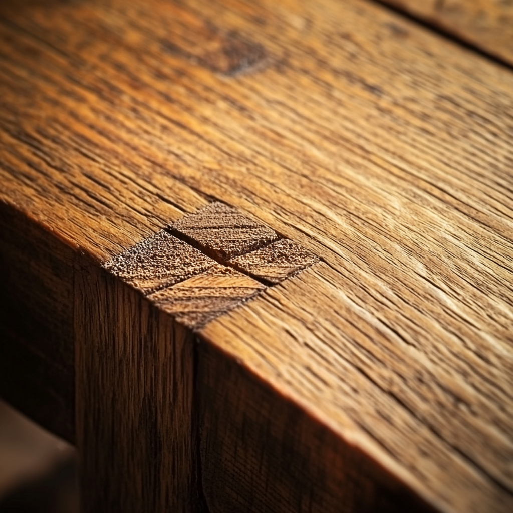 Hand-cut dovetail joints on antique furniture indicating pre-industrial craftsmanship