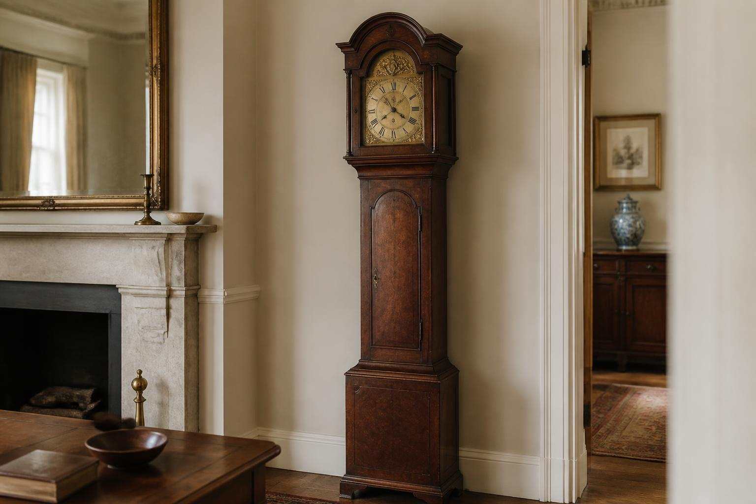 Antique grandfather clock in a historic interior setting