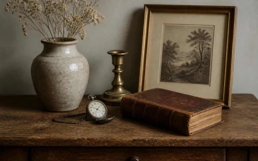A selection of vintage and antique items arranged on a table for value checking