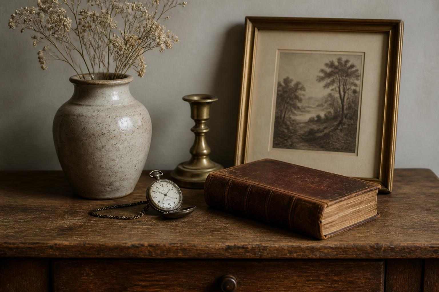 A selection of vintage and antique items arranged on a table for value checking